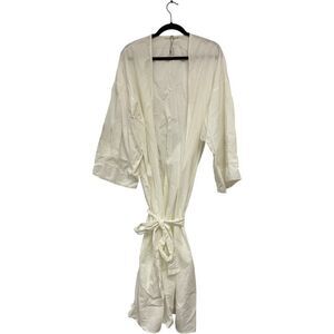 Zara Home Womens Robe Small White Embroidered Cotton Tie Waist 4178/434 NWOT